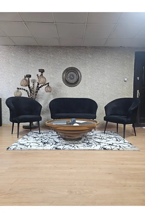 TEDDY Takım Siyah Boyalı Sivriltme Ayak Çay Seti Koltuk - Berjer , Balkon, Salon, Ofis Siyah Renk 40 x 125 Boyut/Ebat - Image 1