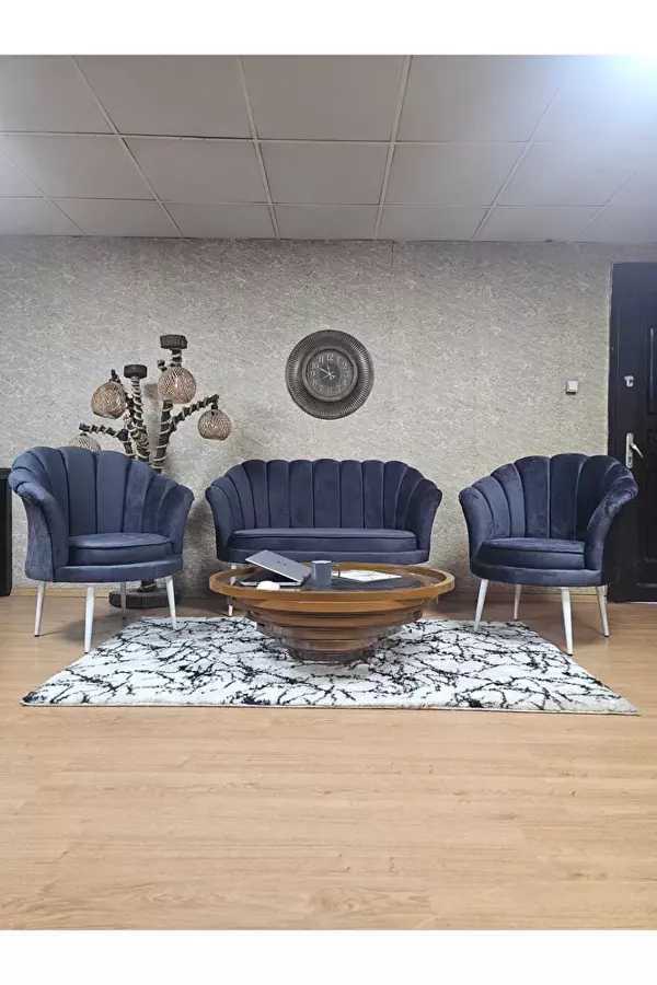 İstiridye Takım Beyaz Boyalı Sivriltme Ayak Çay Seti Koltuk Takımı Füme Renk 110 x 48 Boyut/Ebat - Image 1