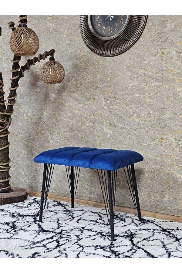Metal Siyah Tel Ayaklı 60 cm Puf Bench - Puf - Bench - Oturak - Mutfak Oturağı - Antre Oturağı Mavi Renk 60 x 40 Boyut/Ebat - Image 1
