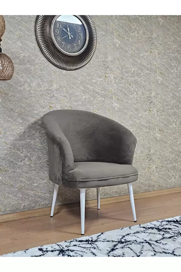 Tekli TEDDY Beyaz Boyalı Sivriltme Ayak Çay Seti Koltuk Tekli Berjer , Balkon, Salon, Ofis Kahverengi Renk 40,5 Boyut/Ebat - Image 1