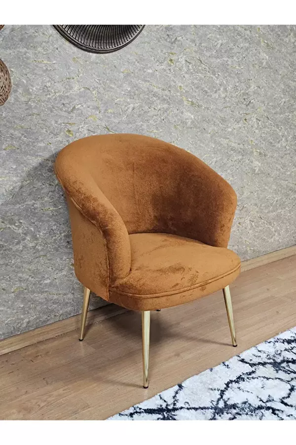 Tekli TEDDY Gold Kaplama Sivriltme Ayak Çay Seti Koltuk Tekli Berjer , Balkon, Salon, Ofis Kiremit Renk 40,5 Boyut/Ebat - Image 1