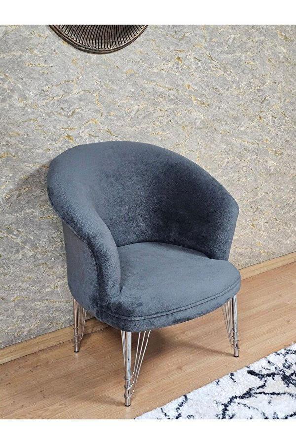Tekli TEDDY Krom Kaplama Telli Ayak Çay Seti Koltuk Tekli Berjer , Balkon, Salon, Ofis Fume Renk 40,5 Boyut/Ebat - Image 1