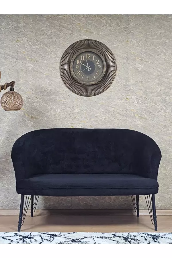 İkili TEDDY Siyah Boyalı Telli Ayak Çay Seti Koltuk İkili Berjer , Balkon, Salon, Ofis Siyah Renk 40,5 Boyut/Ebat - Image 1