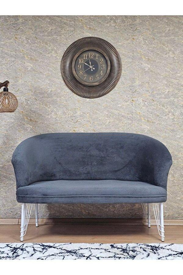 İkili TEDDY Beyaz Boyalı Telli Ayak Çay Seti Koltuk İkili Berjer , Balkon, Salon, Ofis Füme Renk 40,5 Boyut/Ebat - Image 1