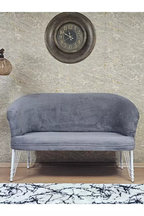 İkili TEDDY Beyaz Boyalı Telli Ayak Çay Seti Koltuk İkili Berjer , Balkon, Salon, Ofis Gri Renk 40,5 Boyut/Ebat - Image 1
