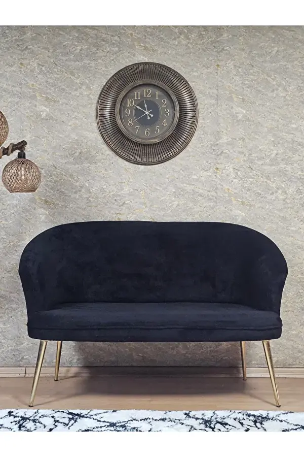 İkili TEDDY Gold Kaplama Sivriltme Ayak Çay Seti Koltuk İkili Berjer , Balkon, Salon, Ofis Siyah Renk 40,5 Boyut/Ebat - Image 1