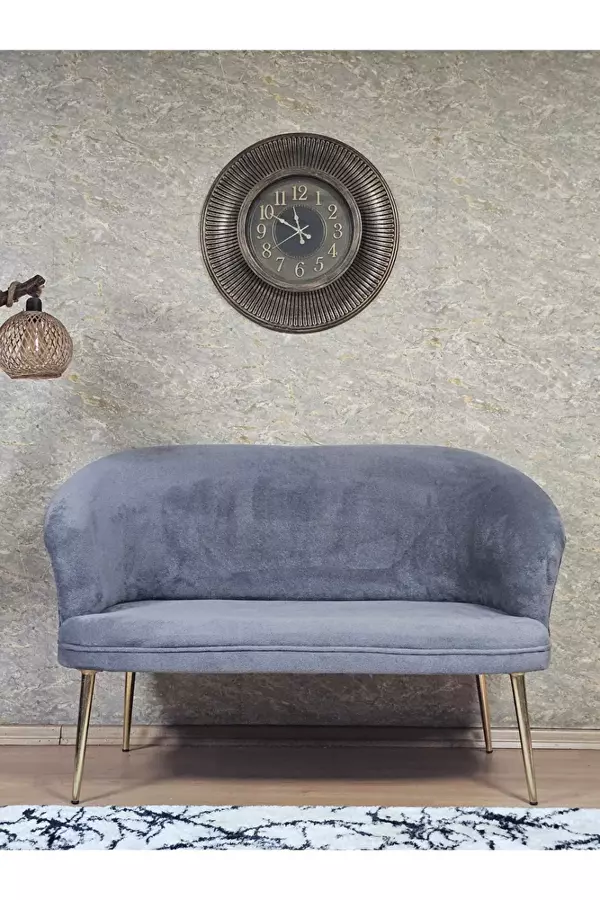 İkili TEDDY Gold Kaplama Sivriltme Ayak Çay Seti Koltuk İkili Berjer , Balkon, Salon, Ofis Gri Renk 40,5 Boyut/Ebat - Image 1