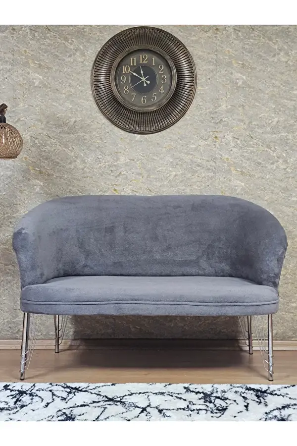 İkili TEDDY Krom Kaplama Telli Ayak Çay Seti Koltuk İkili Berjer , Balkon, Salon, Ofis Gri Renk 40,5 Boyut/Ebat - Image 1
