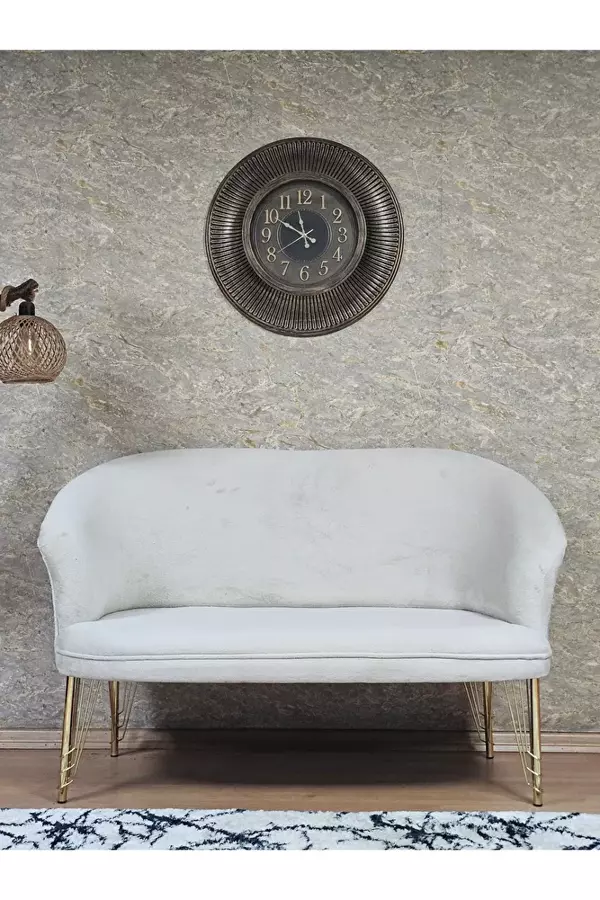 İkili TEDDY Gold Kaplama Telli Ayak Çay Seti Koltuk İkili Berjer , Balkon, Salon, Ofis Krem Renk 110 x 49 Boyut/Ebat - Image 1