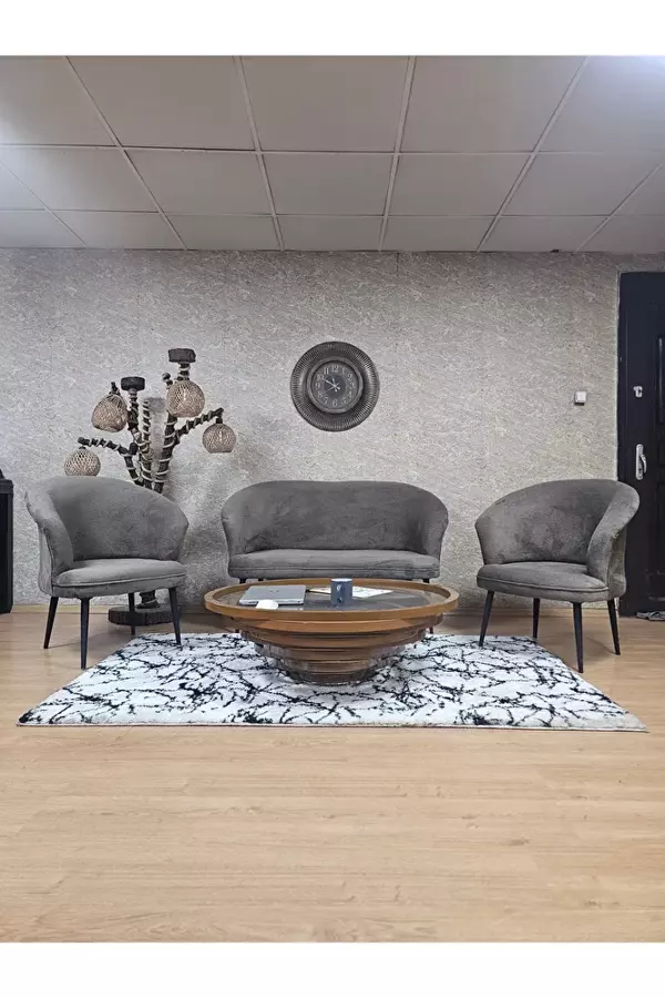TEDDY Takım Siyah Boyalı Sivriltme Ayak Çay Seti Koltuk - Berjer , Balkon, Salon, Ofis Kahverengi Renk 40 x 125 Boyut/Ebat - Image 1