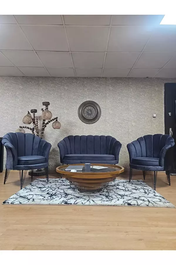 İstiridye Takım Siyah Boyalı Telli Ayak Çay Seti Koltuk Takımı Füme Renk 110 x 48 Boyut/Ebat - Image 1