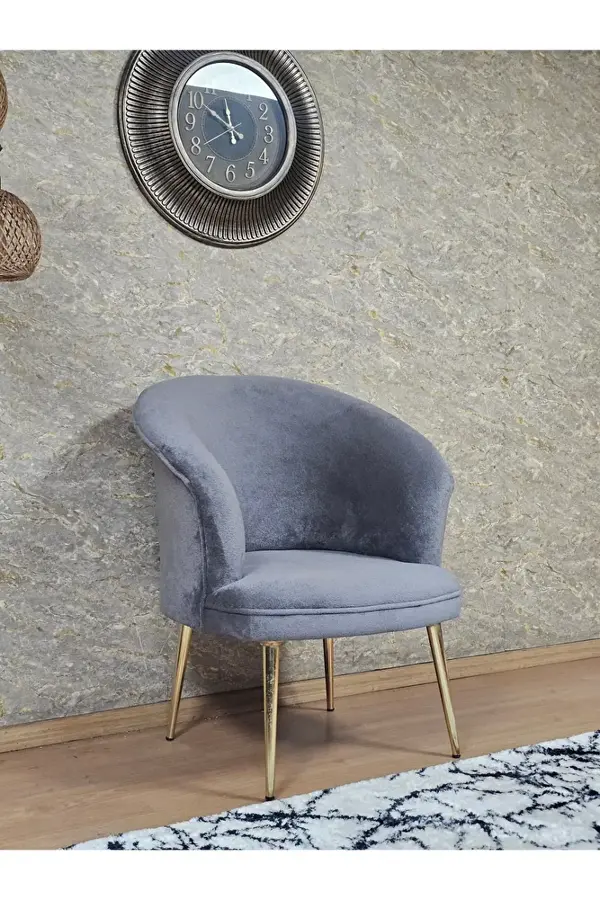 Tekli TEDDY Gold Kaplama Sivriltme Ayak Çay Seti Koltuk Tekli Berjer , Balkon, Salon, Ofis Gri Renk 40,5 Boyut/Ebat - Image 1