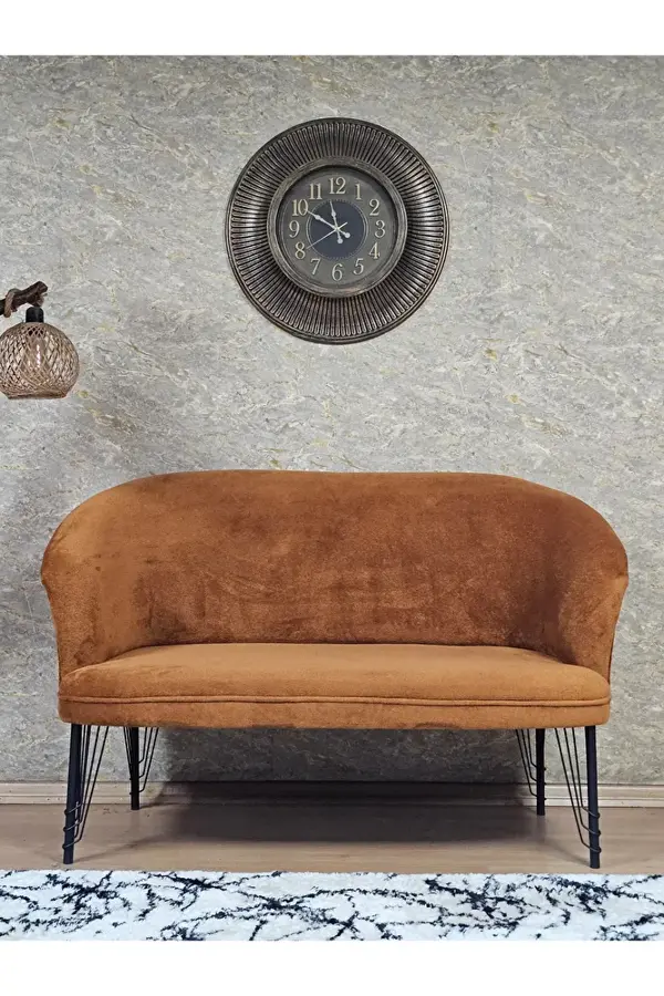 İkili TEDDY Siyah Boyalı Telli Ayak Çay Seti Koltuk İkili Berjer , Balkon, Salon, Ofis Kiremit Renk 40,5 Boyut/Ebat - Image 1