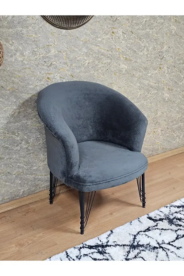 Tekli TEDDY Siyah Boyalı Telli Ayak Çay Seti Koltuk Tekli Berjer , Balkon, Salon, Ofis Füme Renk 40,5 Boyut/Ebat - Image 1
