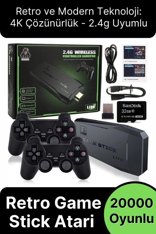Nostaljik 4K Çözünürlük 2.4g Uyumlu Kablosuz Çift Kol Konsol Retro 20000 Oyunlu Game Stick Atari - Image 1