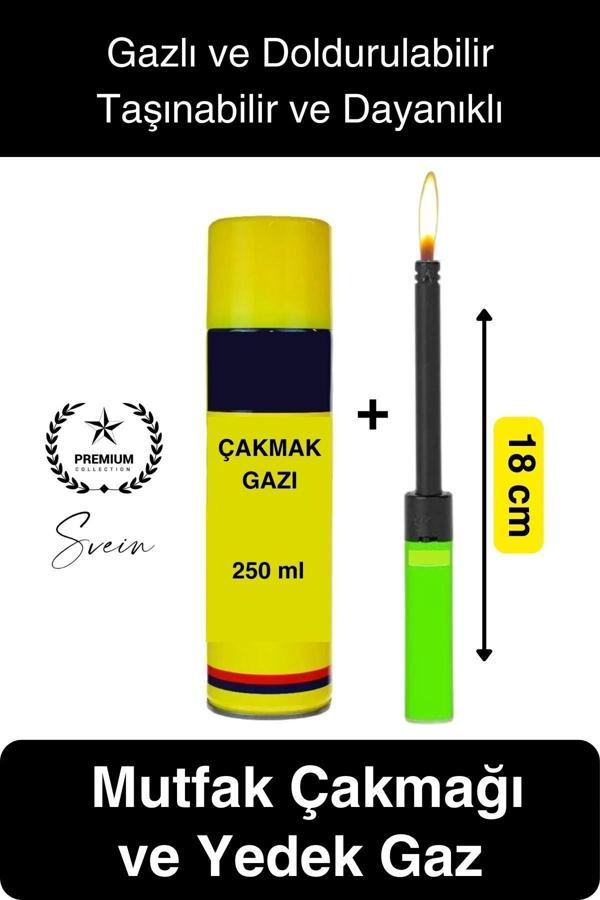 Premium 18 cm Basmalı Uzun Mutfak Çakmağı ve Yedek Gazlı 250 ml Mum Mangal Kamp İçin Normal Alev - Image 1
