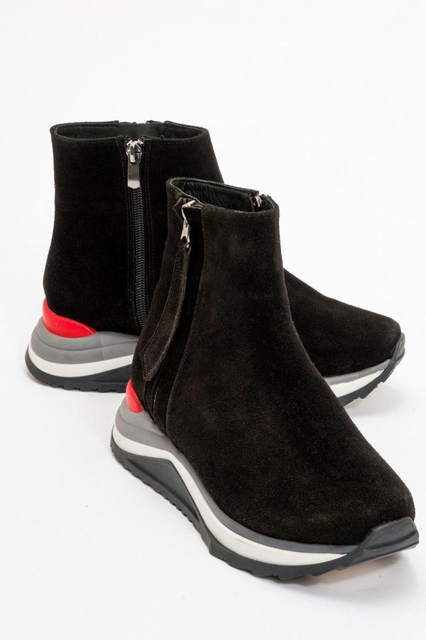 DERİCLUB Kadın Yüksek Taban Yarım Bilek Sneaker Bot ZY 1423 SÜET SİYAH - Image 1