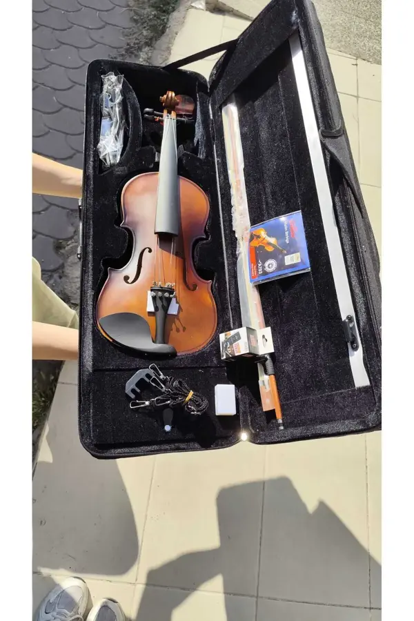 AM22406 Kare Kutu Mat Keman Seti (Yastık, Susturucu, Akort Cihazı, Tel ,Reçine, Keman Metodu) - Image 1