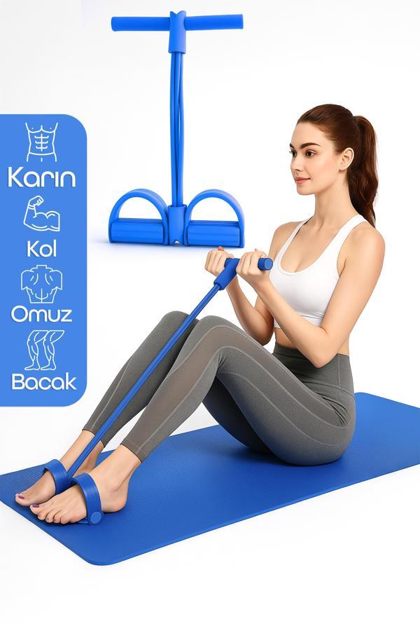 4 Lastik Body Trimmer Karın Kol Jimnastik Egzersiz Mekik Çekme Evde Spor Kondisyon Kürek Aleti Mavi - Image 1