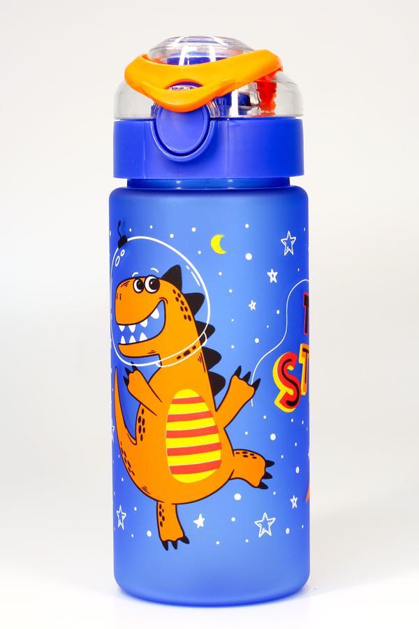 Çocuk Su Matarası Tritan Pipetli Su Şişesi Geniş Ağız Dinozor Okul Suluğu BPAsız 500mL Mavi T0108 - Image 1