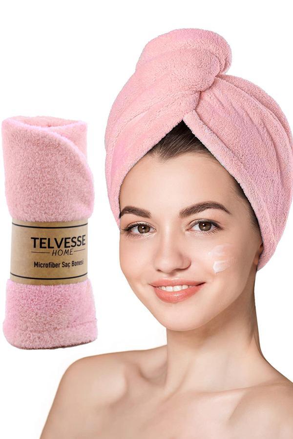 Mikrofiber Saç Havlusu Plaj Deniz Havuz Bonesi Banyo Saç Kurutma Baş Havlusu Pembe - Image 1