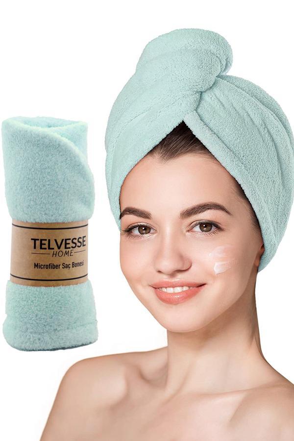 Mikrofiber Saç Havlusu Plaj Deniz Havuz Bonesi Banyo Saç Kurutma Baş Havlusu Turkuaz - Image 1