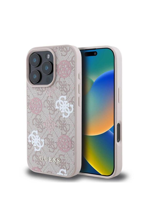 Guess İphone 16 Pro Max Kılıf Lisanslı Magsafe Şarj 4G Desenli Yazı Logolu Peony Pembe - Image 1