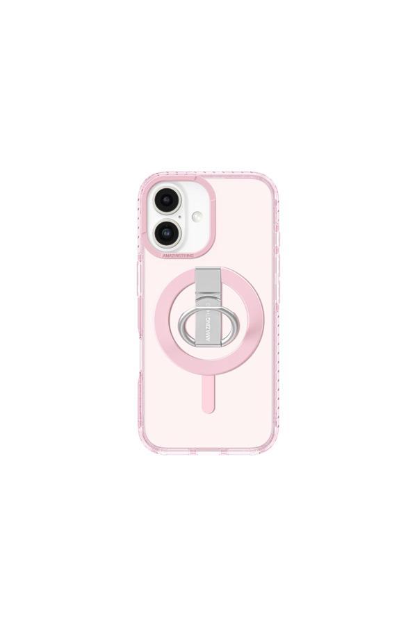 Amazingthing İphone 16 Plus Kılıf Magsafe Şarj Özellikli Yüzük Standlı Titan Pro Serisi Kapak Pembe - Image 1