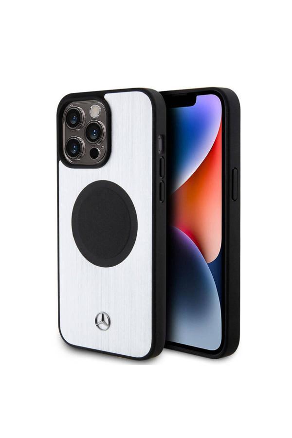 Mercedes Benz İphone 15 Pro Max Uyumlu Kılıf Lisanslı Magsafe Şarjlı Alüminyum Metal Yıldız Logolu - Image 1