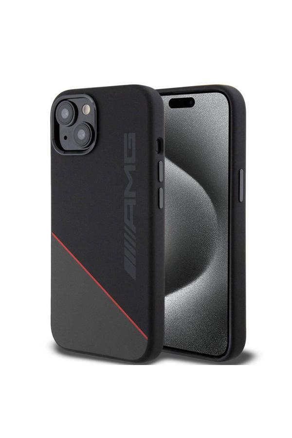 Amg İphone 15 Uyumlu Kılıf Lisanslı Magsafe Şarj Özellikli Silikon Kırmızı Çizgili Kapak Siyah - Image 1