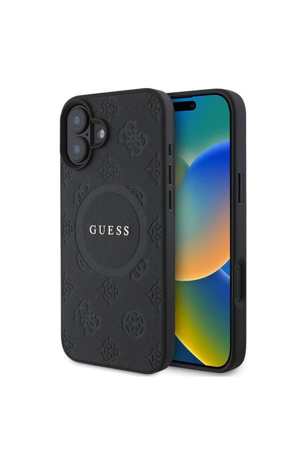 Guess İphone 16 Uyumlu  Kılıf Guess  Lisanslı Magsafe Şarj Özellikli Yazı Logolu Saffiano Peony Siyah - Image 1
