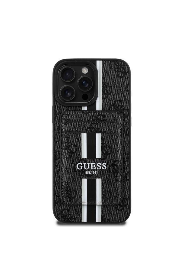 Guess İphone 15 Pro Max Kılıf Guess Lisanslı Magsafe Özellikli 4G Desenli Çizgili Kartlıklı Kapak Siyah - Image 1