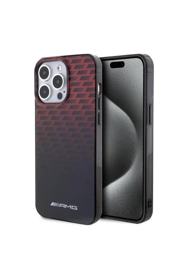 Amg İphone 15 Pro Max Uyumlu Kılıf Lisanslı Çift Katmanlı Küçük Logolu Dörtgen Şerit Desenli Siyah - Image 1