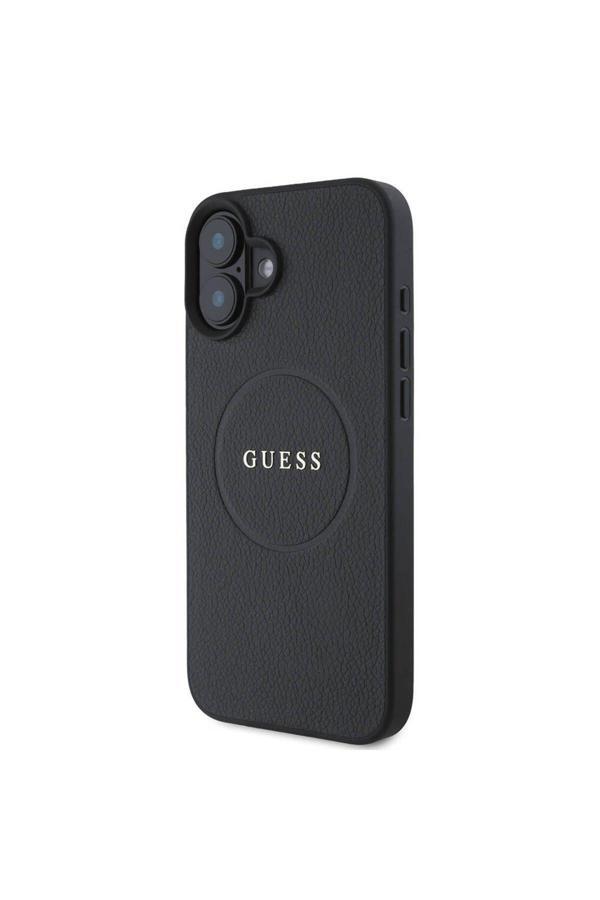 Guess İphone 16 Plus Uyumlu Kılıf Lisanslı Magsafe Şarj Özellikli Yazı Logolu Grained Siyah - Image 1
