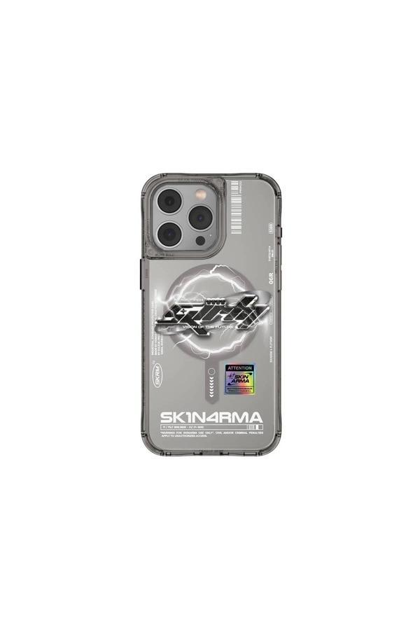 Skinarma İphone 15 Pro Max Uyumlu Kılıf Magsafe Şarj Özellikli Yazı Desenli Skinarma Bolt Gri - Image 1