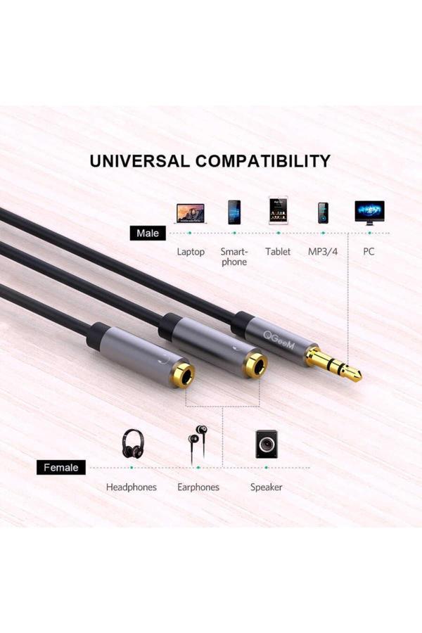 Qgeem Qg-Au08 3.5 Mm Dişi Aux Çoğaltıcı Ikili Audio Ses Kablosu Çoğaltıcı 15 Cm - Image 1
