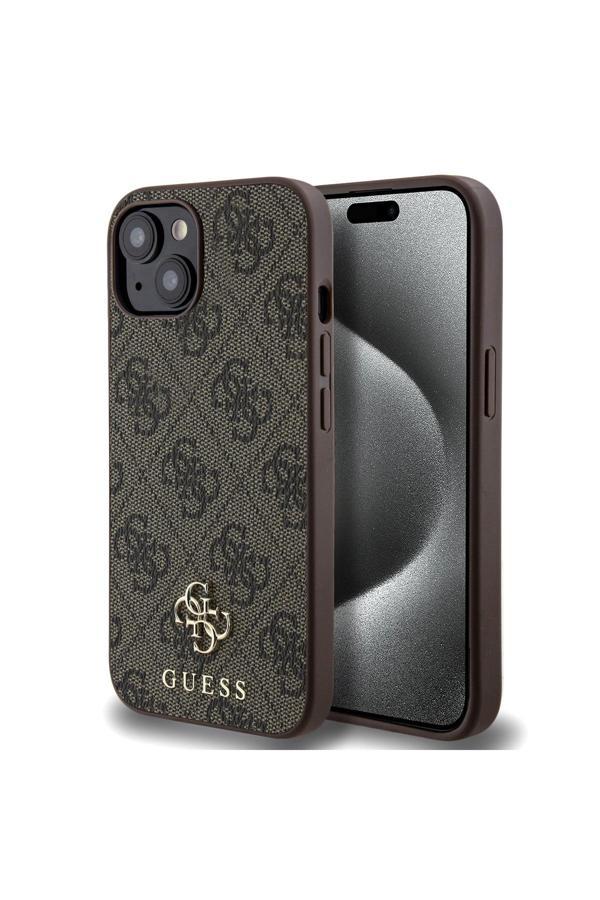 Guess İphone 14 Uyumlu Kılıf Guess  Lisanslı Magsafe Şarj Özellikli Small 4G Classic Kapak Kahverengi - Image 1