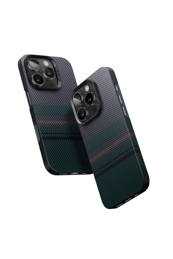 Benks İphone 16 Pro Max Uyumlu Kılıf Magsafe Şarj Özellik Karbon Fiber Aurora Armorair Kevlar Siyah - Image 1
