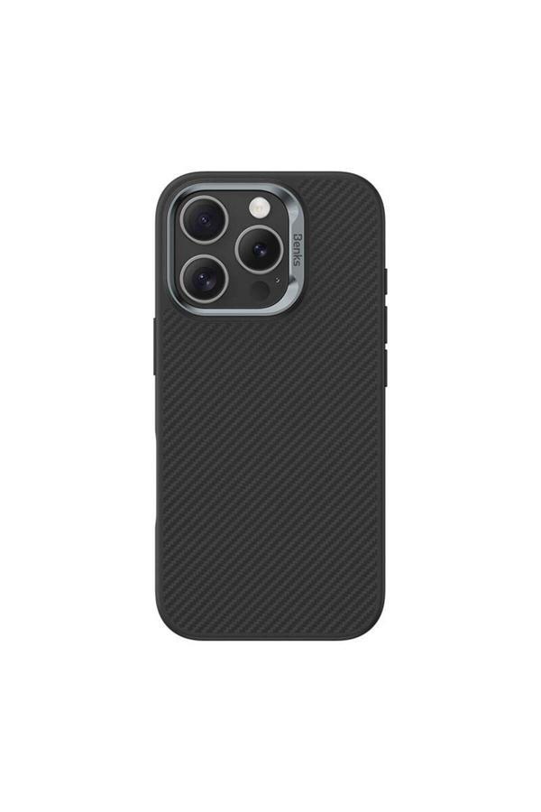 Benks İphone 16 Pro Kılıf Karbon Fiber Magsafe Şarj Özellikli Benks Hybrid Armorpro 600D Kevlar Siyah - Image 1