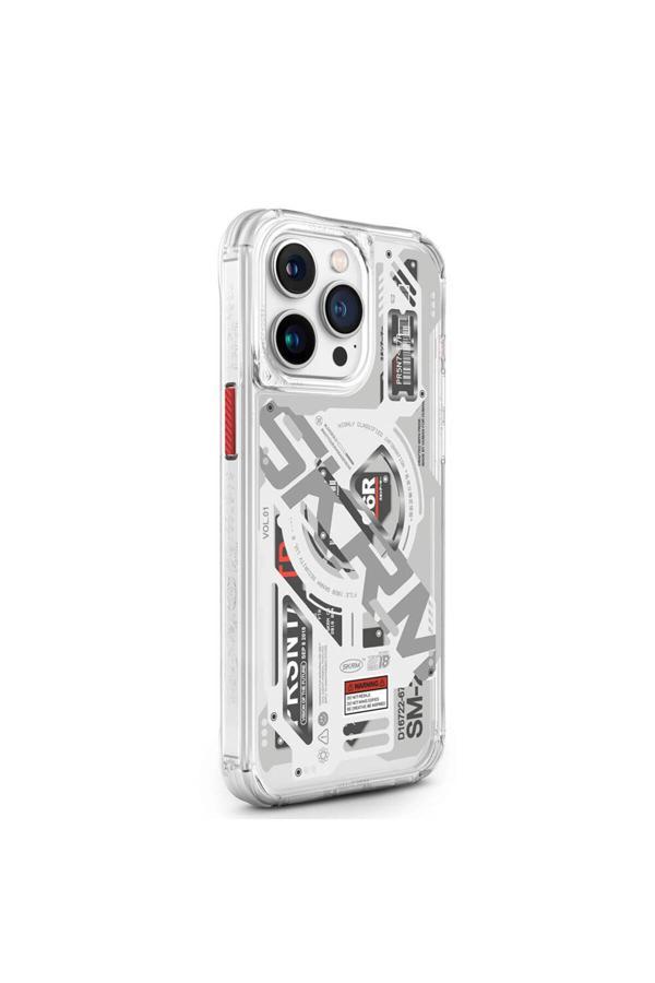 Skinarma İphone 15 Pro Uyumlu Kılıf Magsafe Şarj Özellikli Katmanlı Makine Temalı Ekho Kapak Şeffaf - Image 1