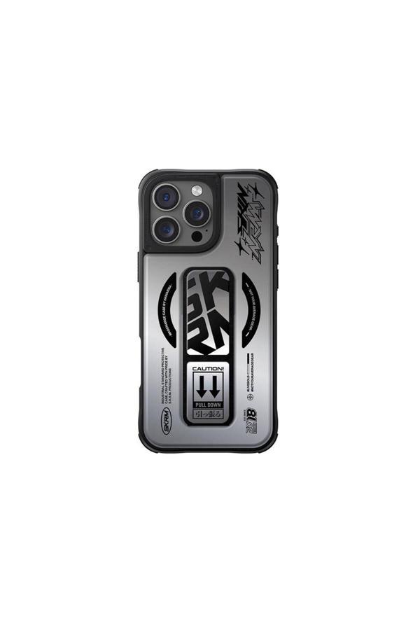 Skinarma İphone 16 Pro Uyumlu Kılıf Holografik Tasarımlı Standlı Deri Görünümlü Kira Kobai Gümüş - Image 1