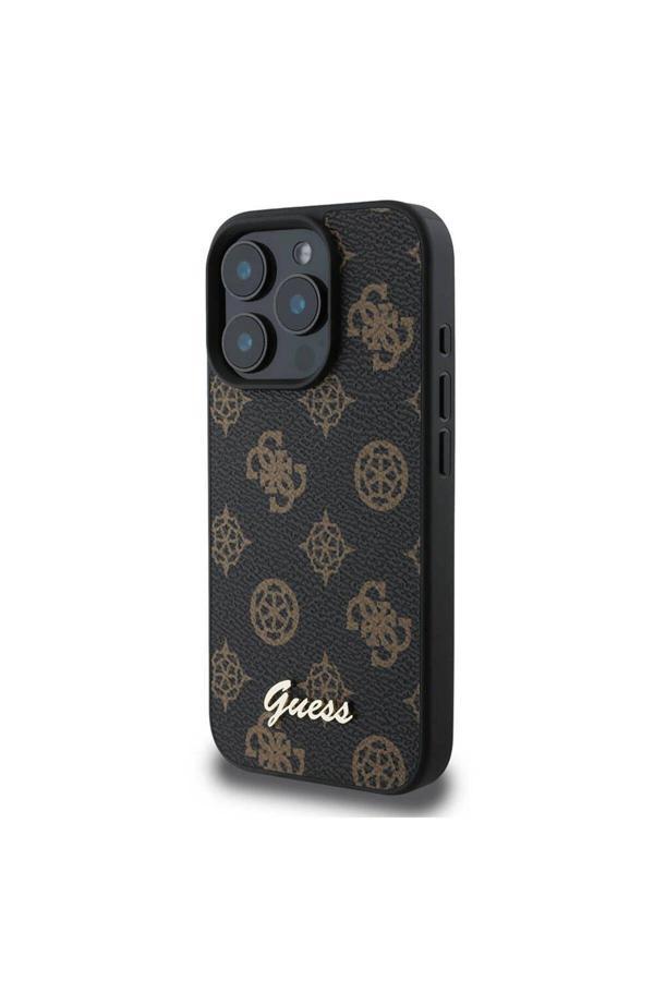 Guess İphone 16 Pro Uyumlu Kılıf Lisanslı Magsafe Şarj Özellikli Yazı Logolu Peony Siyah - Image 1
