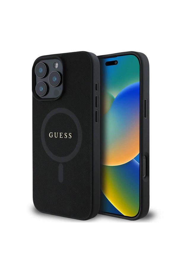 Guess İphone 16 Pro Kılıf Lisanslı Magsafe Şarj Özellikli Yazı Logolu Saffiano Classic Uyumlu - Image 1