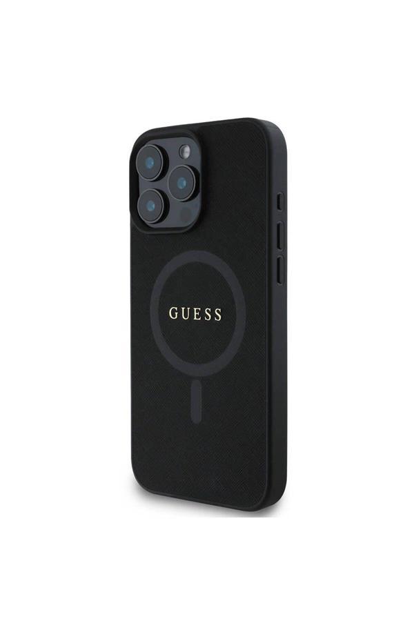 Guess İphone 16 Pro Max Uyumlu Lisanslı Magsafe Şarj Özellikli Yazı Logolu Saffiano Classic Siyah - Image 1