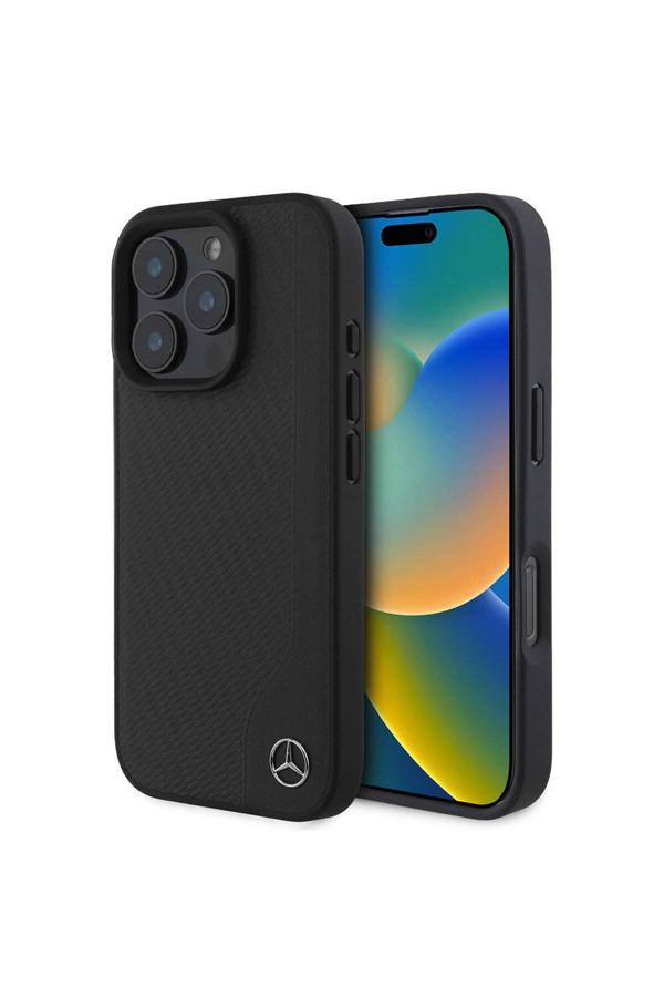 Mercedes Benz İphone 16 Pro Max Kılıf Lisanslı Magsafe Özellikli 3D Metal Logo Wood Imitation Siyah - Image 1