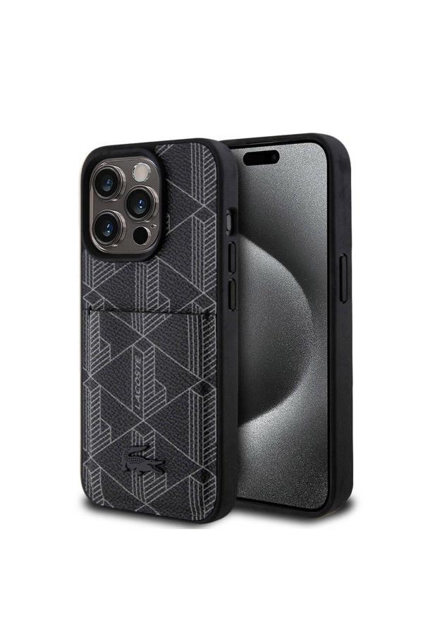Lacoste İphone 15 Pro Kılıf Lisanslı Magsafe Şarj Özellikli Pu Deri Görünüm Kartlıklı Siyah - Image 1