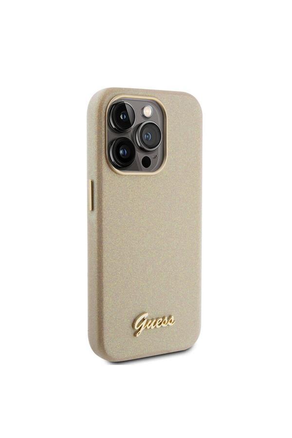 Guess İphone 15 Pro Max Uyumlu Kılıf Guess Lisanslı Yazı Logolu Glitter Glossy Script Kapak Gold - Image 1