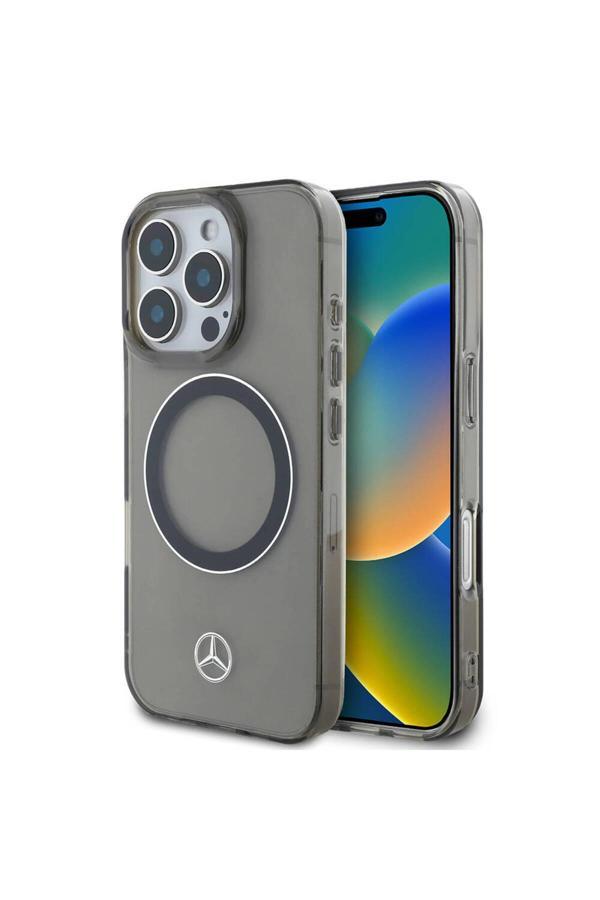 Mercedes Benz İphone 16 Pro Uyumlu  Kılıf Mercedes Benz  Lisanslı Magsafe Özellikli Saydam Yüzey Silver Ring Siyah - Image 1