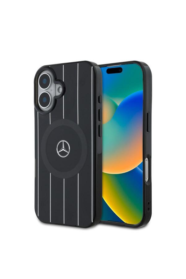 Mercedes Benz İphone 16 Ile Uyumlu Telefon Kılıfı Lisanslı Magsafe Özellikli Paralel Çizgi Desenli - Image 1