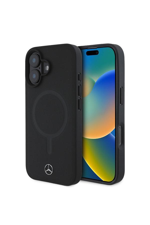 Mercedes Benz İphone 16 Plus Uyumlu Kılıf Mercedes Benz Magsafe Şarj Özellikli Yumuşak Deri  Lisanslı Siyah - Image 1